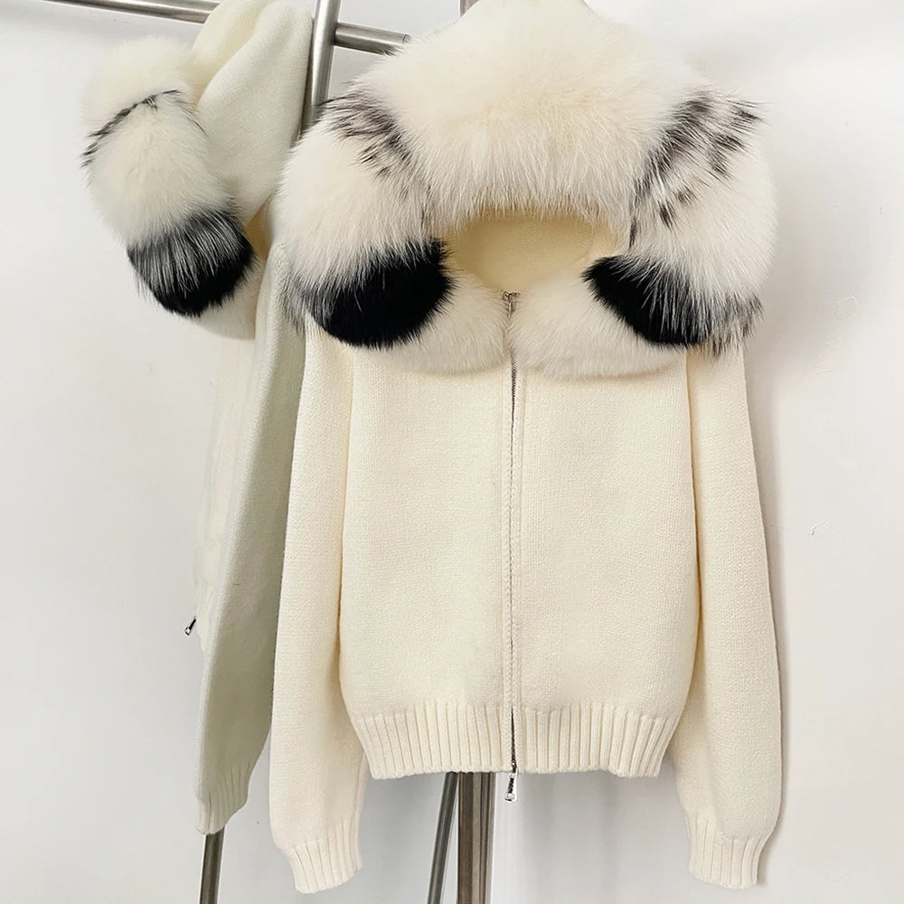 FIONA – HOODED KNITTED JACKET & FOX FUR COAT