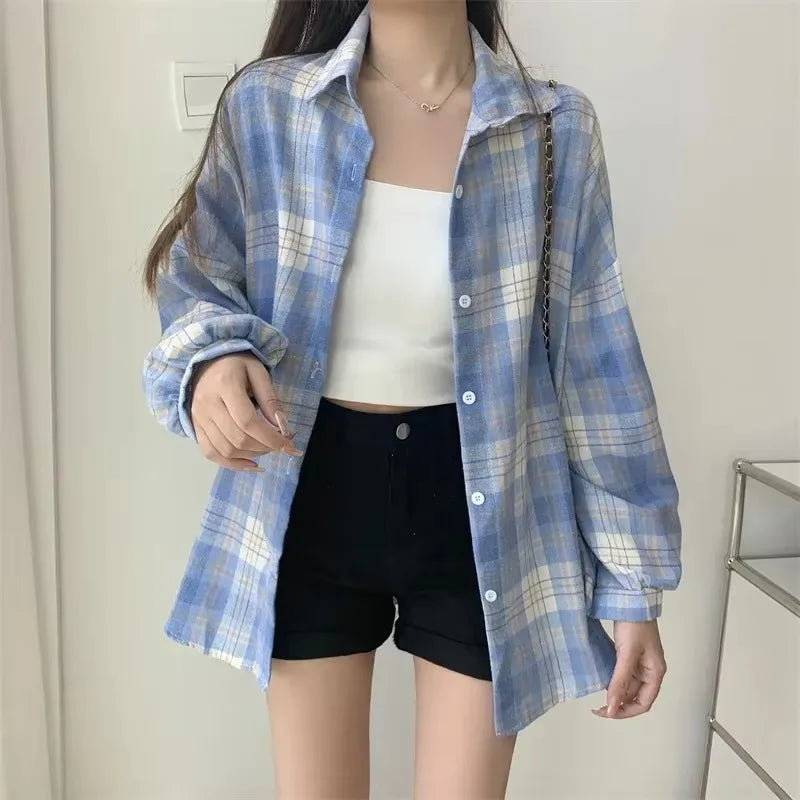 EMILY – PLAID BUTTON-UP SHIRT & LOOSE BLOUSE