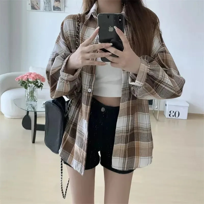 EMILY – PLAID BUTTON-UP SHIRT & LOOSE BLOUSE
