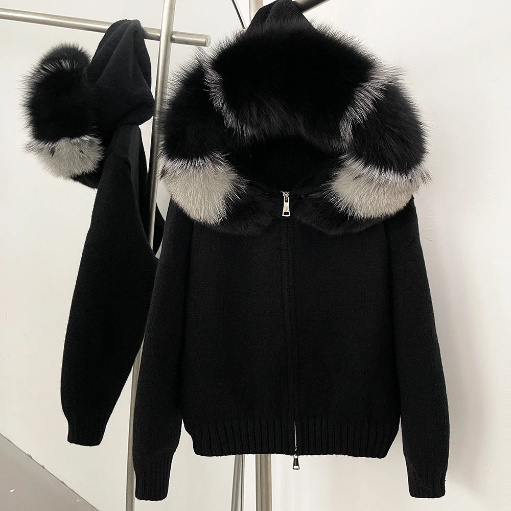 FIONA – HOODED KNITTED JACKET & FOX FUR COAT