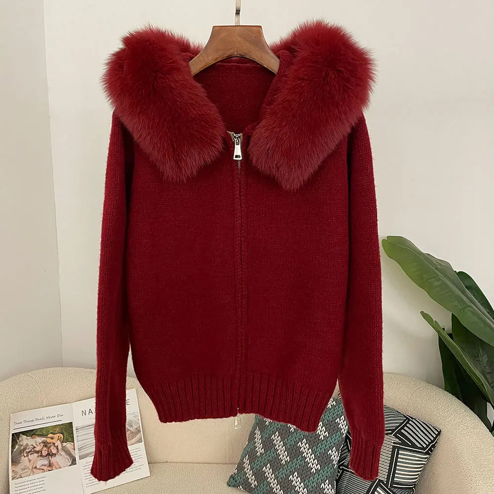 FIONA – HOODED KNITTED JACKET & FOX FUR COAT