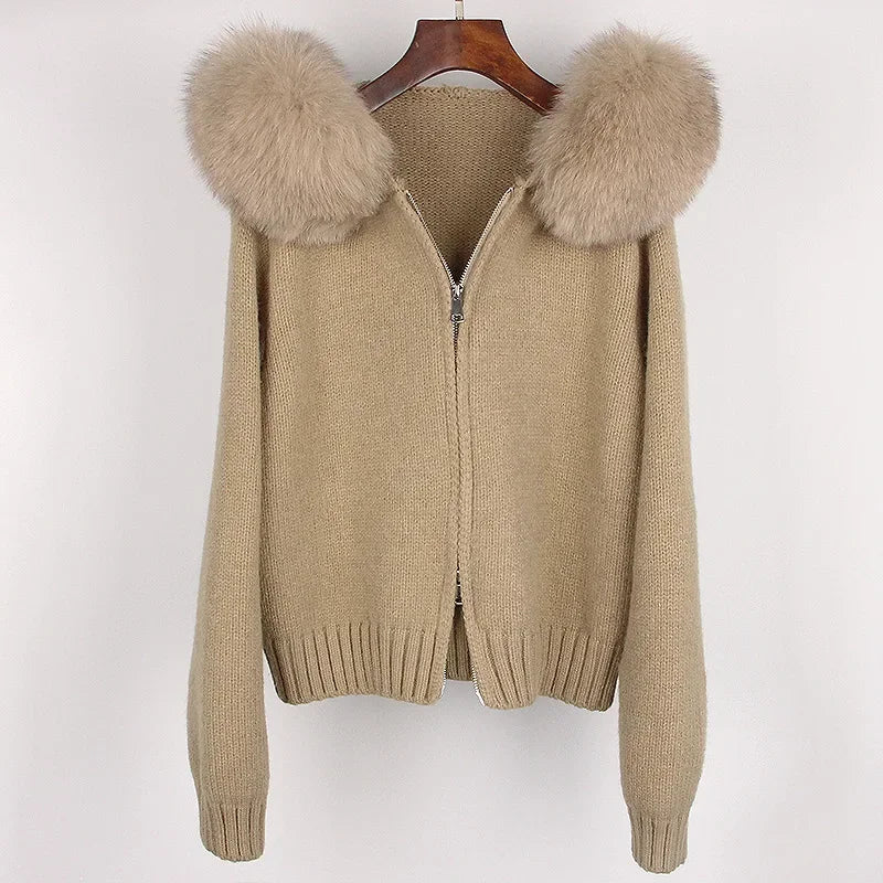 FIONA – HOODED KNITTED JACKET & FOX FUR COAT