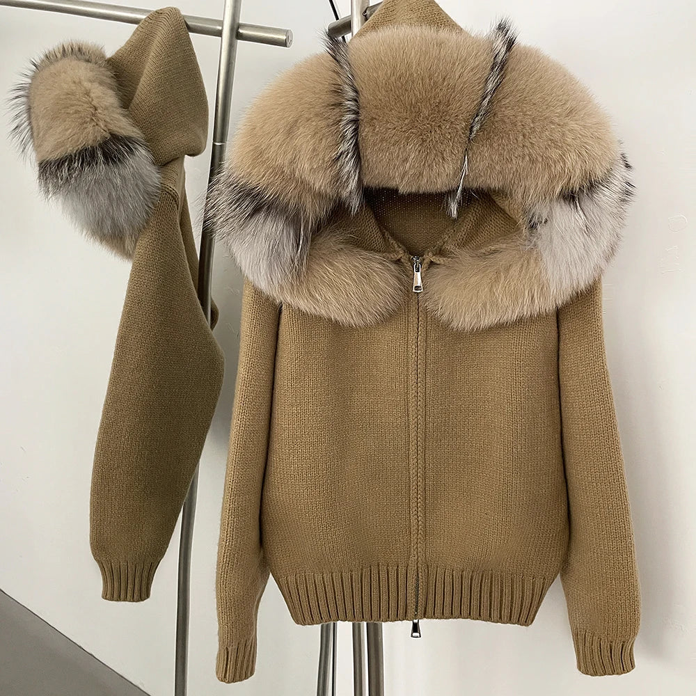 FIONA – HOODED KNITTED JACKET & FOX FUR COAT