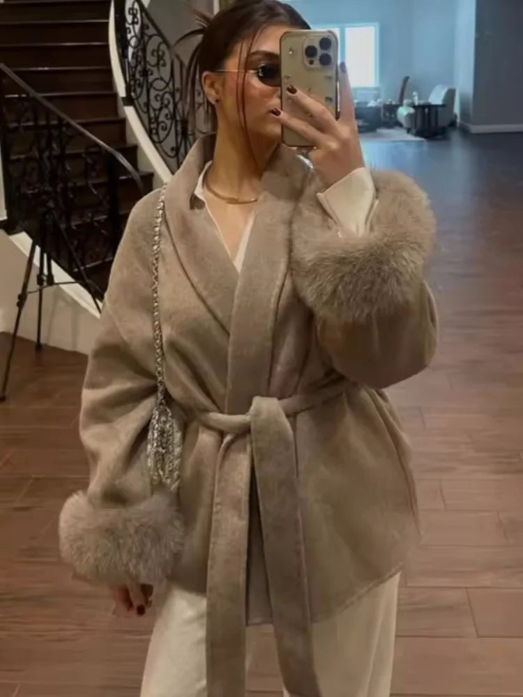 EVELYN – LACE UP WOOLEN COAT & FURRY JACKET