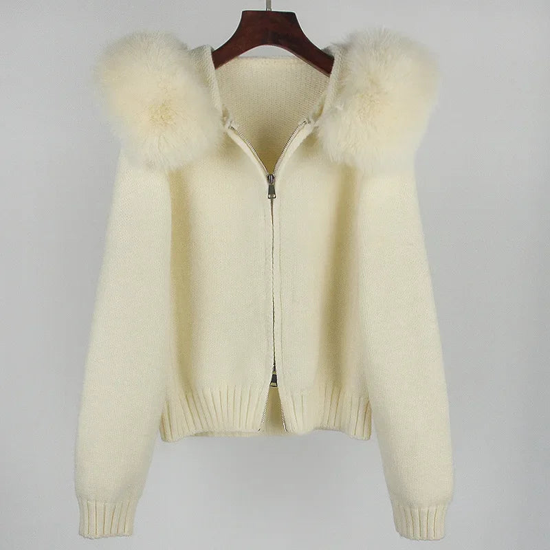 FIONA – HOODED KNITTED JACKET & FOX FUR COAT