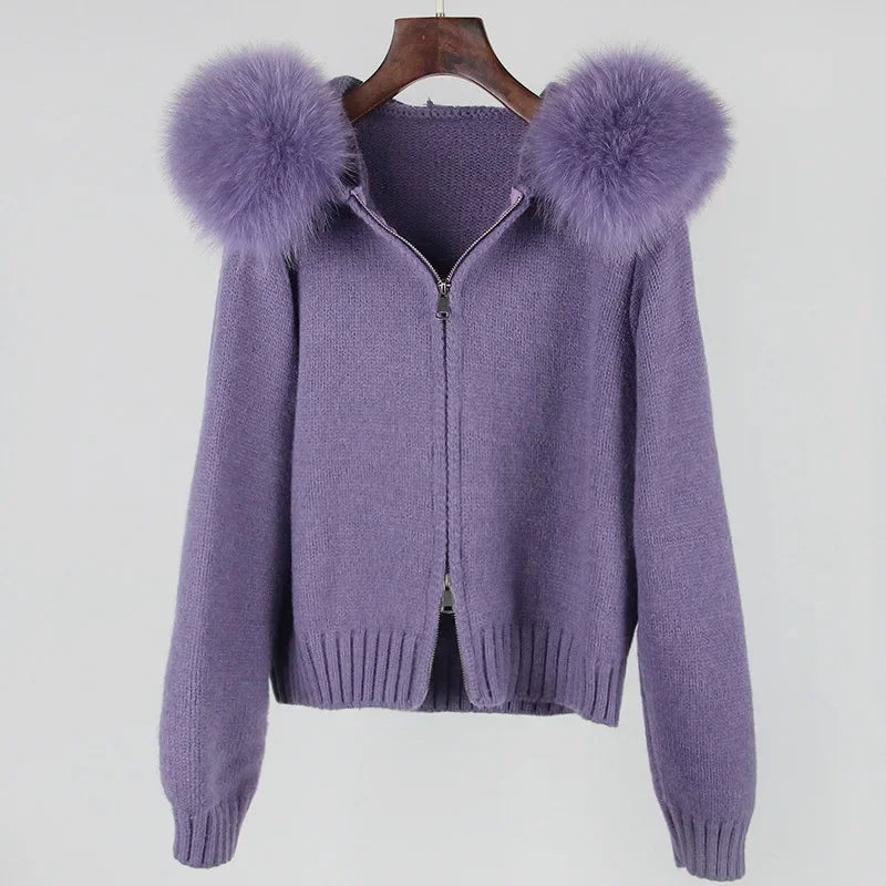 FIONA – HOODED KNITTED JACKET & FOX FUR COAT