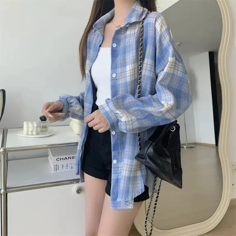 EMILY – PLAID BUTTON-UP SHIRT & LOOSE BLOUSE