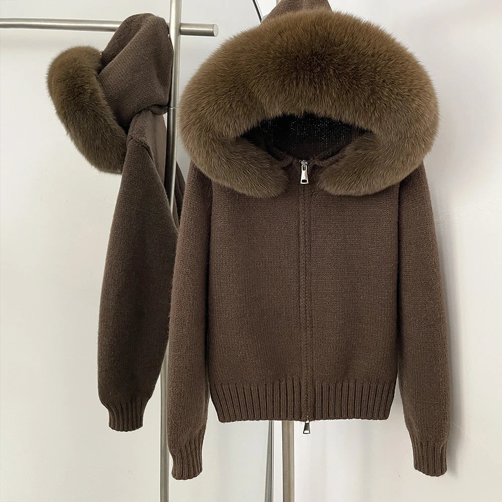 FIONA – HOODED KNITTED JACKET & FOX FUR COAT