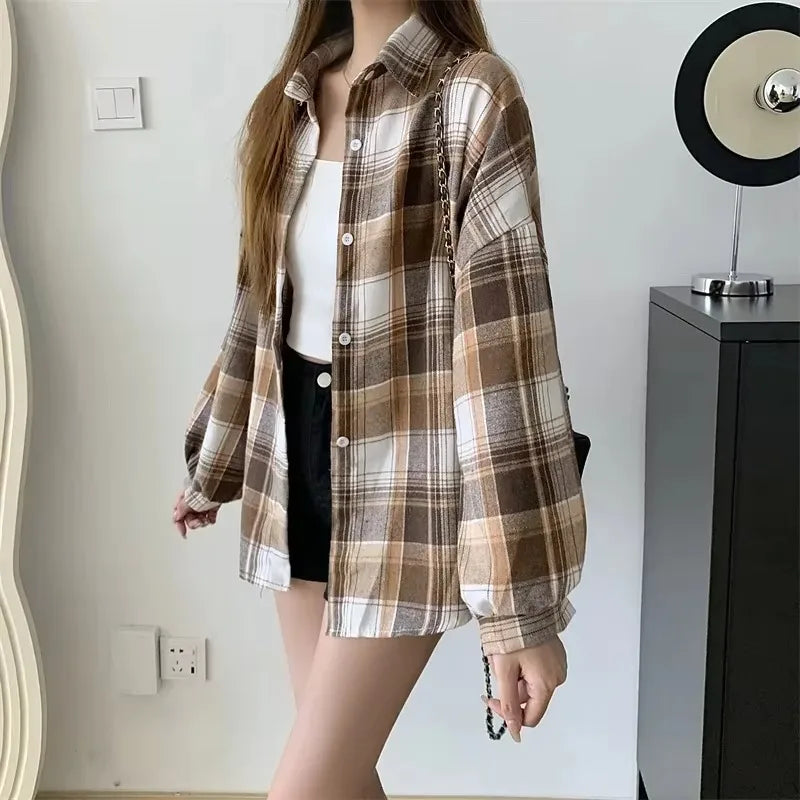EMILY – PLAID BUTTON-UP SHIRT & LOOSE BLOUSE