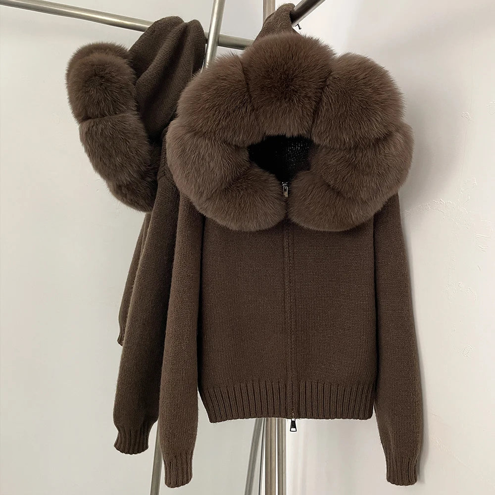 FIONA – HOODED KNITTED JACKET & FOX FUR COAT
