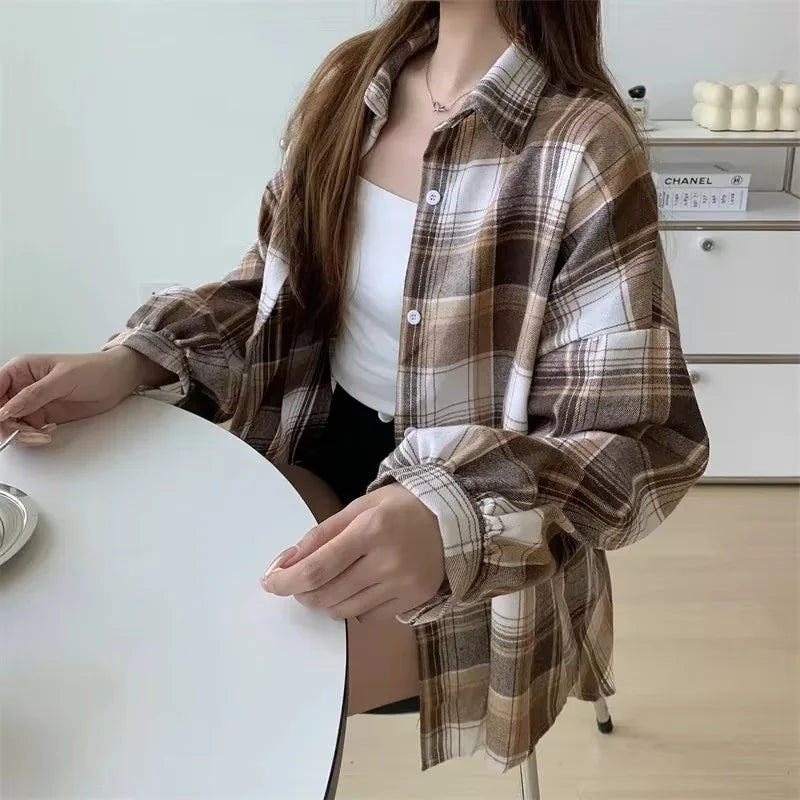 EMILY – PLAID BUTTON-UP SHIRT & LOOSE BLOUSE