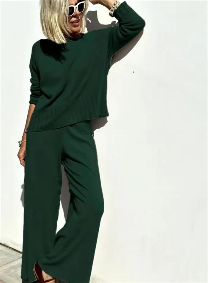VELINA – TWO-PIECE KNITTED PULLOVER & WIDE LEG PANTS SET