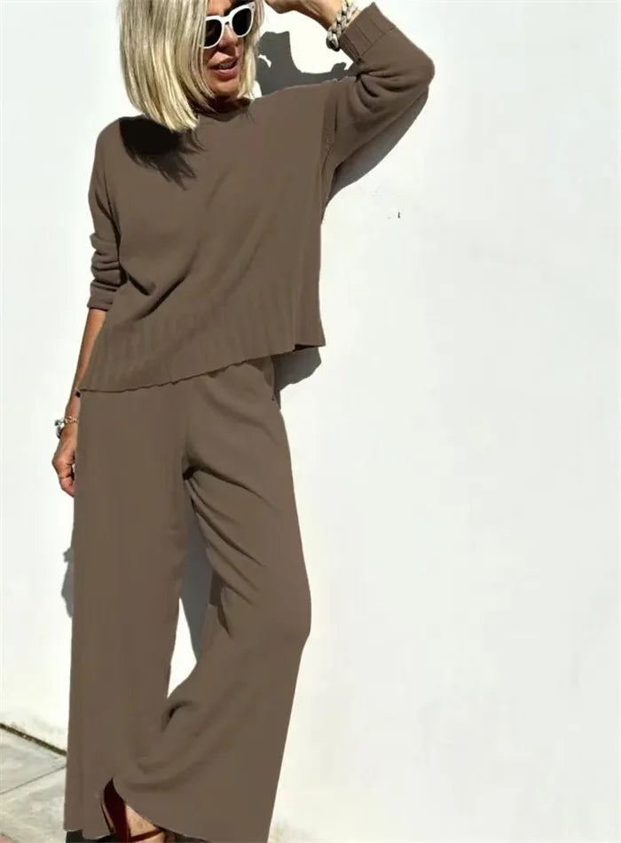 VELINA – TWO-PIECE KNITTED PULLOVER & WIDE LEG PANTS SET