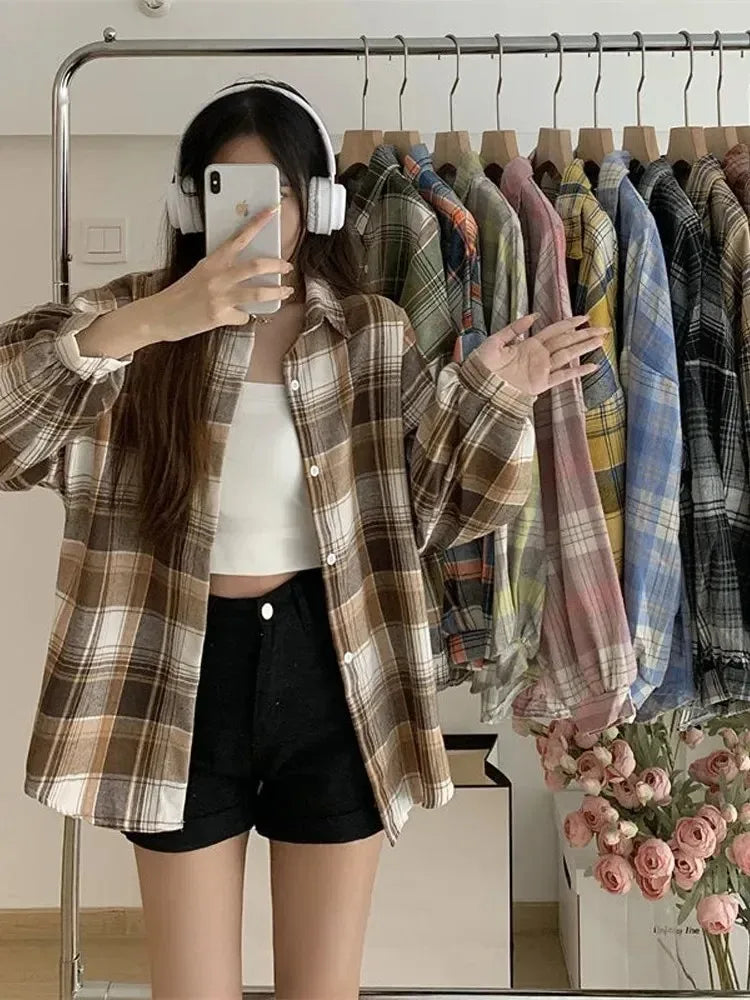 EMILY – PLAID BUTTON-UP SHIRT & LOOSE BLOUSE