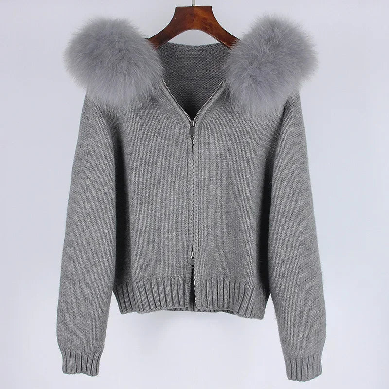 FIONA – HOODED KNITTED JACKET & FOX FUR COAT